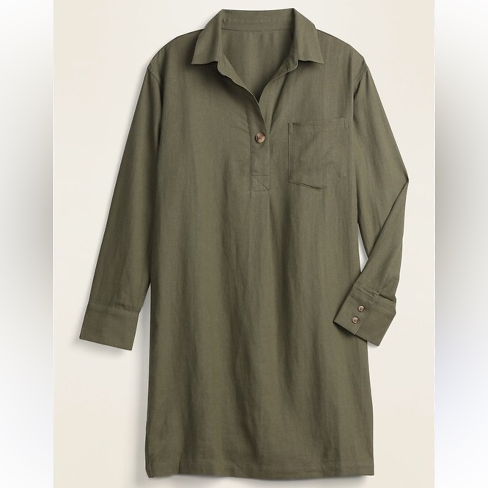 Old Navy Matcha Green Linen Blend Shirt Shift Dress size small - Picture 3 of 13